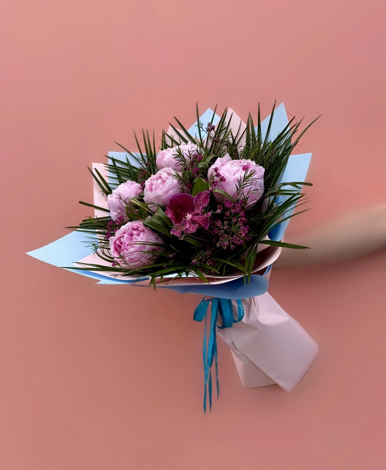 5’li Pembe Şakayık & Vanda Orkide Buketi